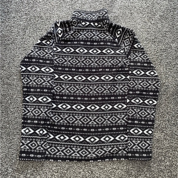 Eddie Bauer Fair Isle Fleece Quarter Zip Black/White Size Medium - Picture 2 of 8
